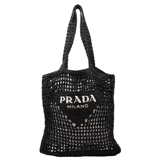 1BG393 Raffia Crochet Tote Bag Black
