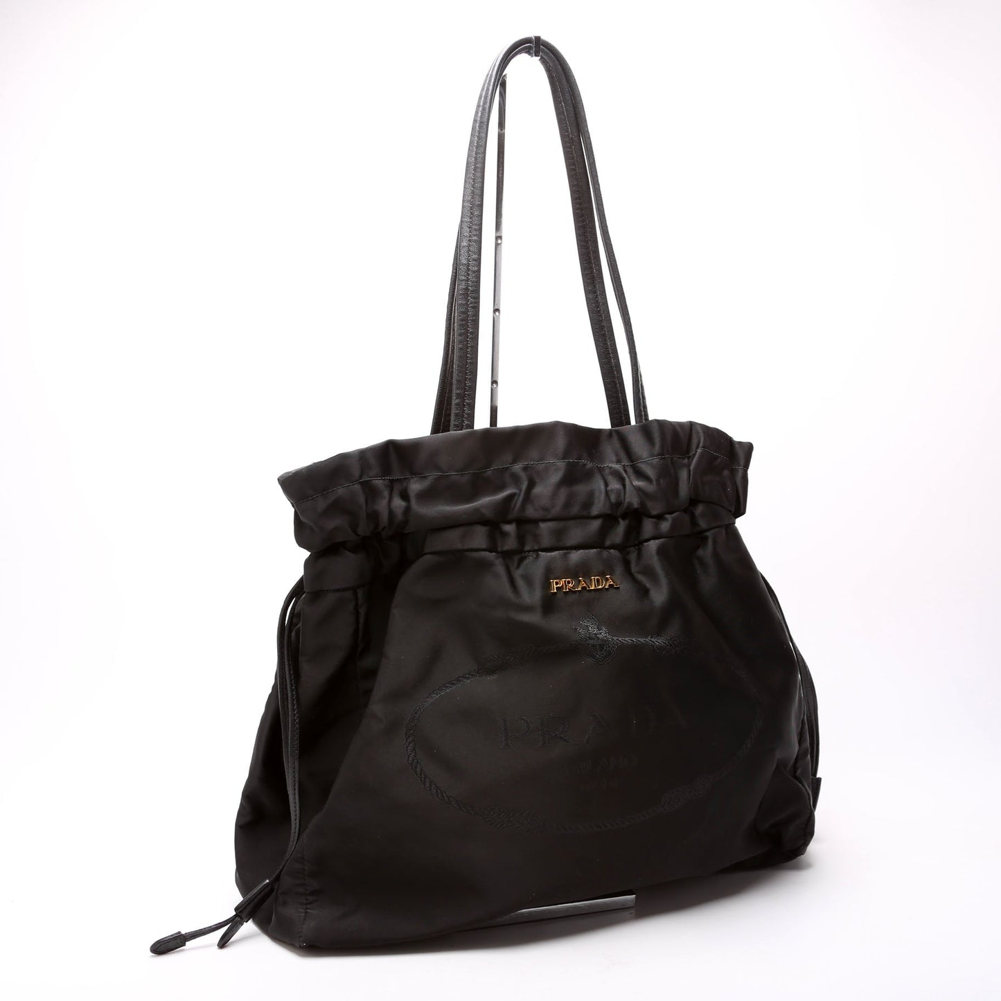 Tessuto Nylon Logo Drawstring Tote Black