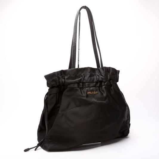 Tessuto Nylon Logo Drawstring Tote Black