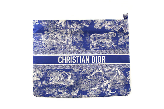 NEW Christian Dior Blue Toile de Jouy Reverse Technical Fabric DiorTravel Zipped Pouch