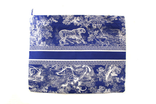 NEW Christian Dior Blue Toile de Jouy Reverse Technical Fabric DiorTravel Zipped Pouch